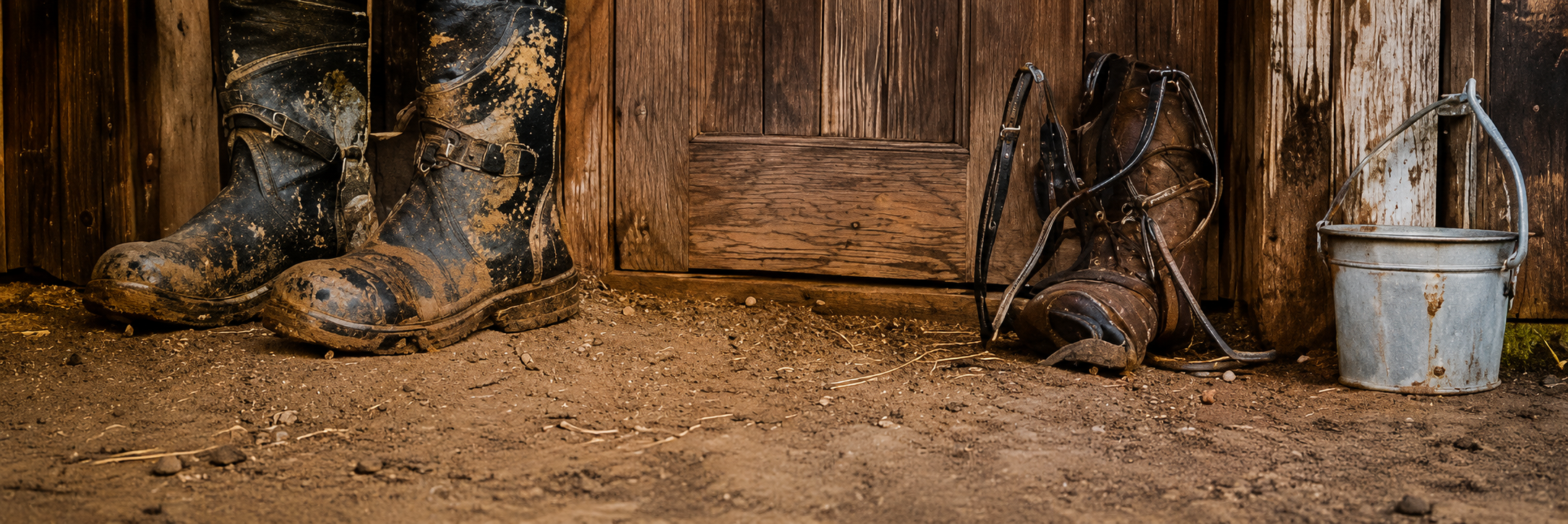 Cowboy boots in a barn